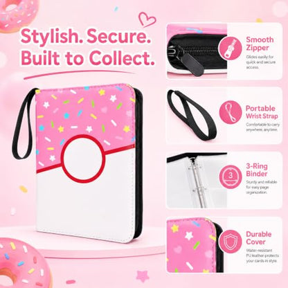 9 Pocket Card Binder 900 Card Holder Album, Pink Donut Trading Cards Holder Zipper Binder for Girl Teen Collection (Pink Donut, 900 Pocket) - color: Pink Donut, size: 900 Pocket