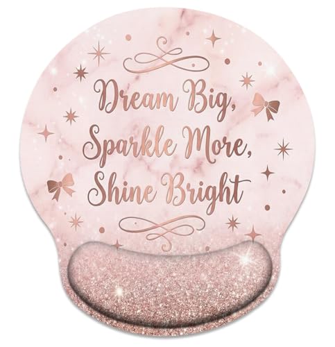 Britimes Marble Rose Gold Mouse Pad Ergonomic Mouse Pad with Wrist Support Pink Glitter Non-Slip Rubber Base Mousepad for Home Office Gaming Working Computers Laptop Easy Typing & Relief - color: Marble Rose Gold