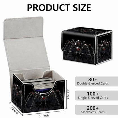 Strong Magnet Card Case Deck Box Mtg Card Box Playing Card Box Magic Deck Box Tcg Up to 200 Cards Creative Pattern Trading Card Storage Box for Collectible Card Games, Menacing Black Spider - color: Menacing Black Spider