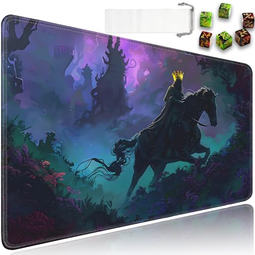 for MTG Playmat + Drawstring Travel Pouch + 6 Dice Counter, for Tabletop Trading Card Game Playmats or Mouse Pad, Anti-Slip Rubber 24 x 14 in, Horseman for TCG Playmat (No with Zone) - color: JV-Playmat-6-1-I247