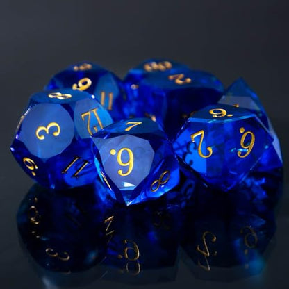 Resin DND Dice Set, 7 Pieces Handmade Sharp Edge Polyhedral Dice for Role Playing Game, Dice Accessory for D&D RPG Players and Starters d4 d6 d8 d10 d12 d20 with Gift Box (Blue) - color: Blue