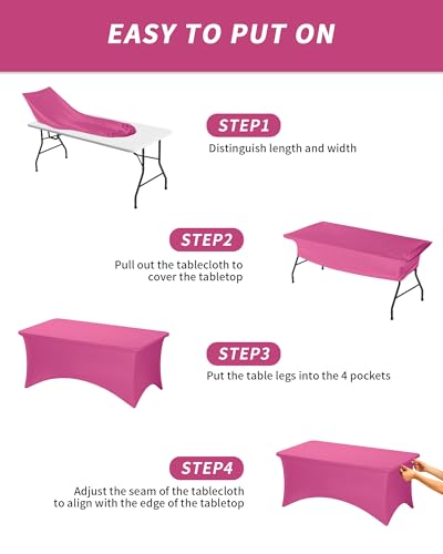 Fixwal Fuchsia Stretch Table Cloth Rectangle 2 Pack 6Ft, Spandex Fitted Table Covers Washable for Party, Trade Show, Banquet, Wedding, Buffet - color: Fuchsia, size: 6 Ft