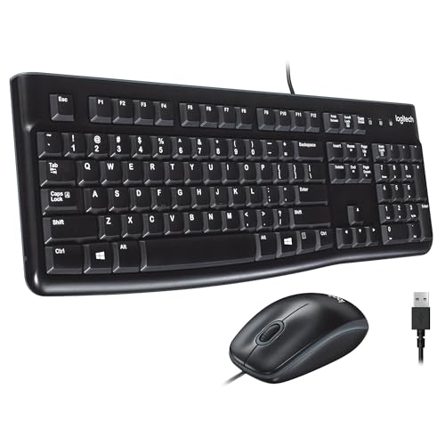 Logitech MK120 Full Size Wired Keyboard and Mouse Combo - Black | Full size wired keyboard, optical wired mouse, USB plug-and-play, Windows only, pc and laptop compatible