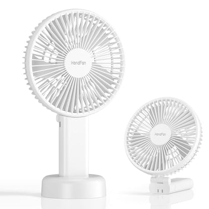 HandFan Quiet 6 Inch Handheld Fan [34H Max Cooling Time], 6 Speed Rechargeable Personal fan and Desktop with Base, 180° Foldable for Travel Concerts Makeup Office (White) - color: whtie