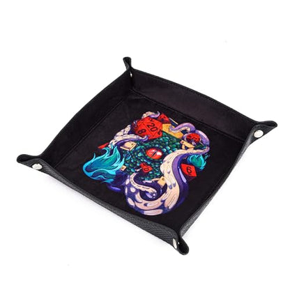 3 in 1 DND Dice Tray with Two Dice Cup Set, PU Leather Portable Folding Dice Rolling Tray for RPG Board Games and Pub Party Games - color: Black