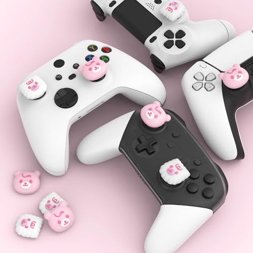PlayVital Thumb Grip Caps for Xbox Series S/X, Xbox One, Elite Series 2 Controller, Cute Joystick Caps for ps5/EDGE/ps4, Thumbstick Cover for Switch 2 Pro/Switch Pro - Cute Bear, White & Pink - color: Cute Bear White & Pink