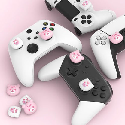 PlayVital Thumb Grip Caps for Xbox Series S/X, Xbox One, Elite Series 2 Controller, Cute Joystick Caps for ps5/EDGE/ps4, Thumbstick Cover for Switch 2 Pro/Switch Pro - Cute Bear, White & Pink - color: Cute Bear White & Pink