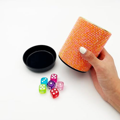 Bling Dice Cup Velvet Felt-Lined Quiet Shaker with Lid Includes 12 Dices Plastic Dice Cup Set for Bar Party Family Yahtzee Farkle Classic Dice Games (Orange) - color: Orange