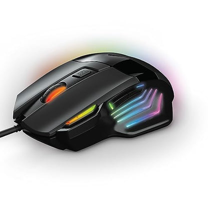 GAME PUNK Pro Series Optical Wired Gaming Mouse, Ergonomic Wired Mouse with RGB LED Lights, 3,600 DPI, and 7 Mappable Tactile Buttons, Compatible with Windows, MacOS, PlayStation 5, Xbox Series X/S - color: Black