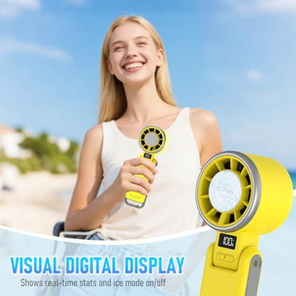 PlayHot Portable Handheld Cooling Fan, Travel Essentials, Gifts for Women | Instant Cooling, 10m/s Airflow, 5-Speed, 10H Max, USB-C Rechargeable, LED Display, 3-in-1 Foldable for Cruise, Beach Vacation - color: Yellow