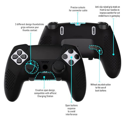 PlayVital 3D Studded Edition Anti-Slip Silicone Cover Case for ps5 Edge Controller, Soft Rubber Protector Skin for ps5 Edge Wireless Controller with 6 Thumb Grip Caps - Black - color: Black