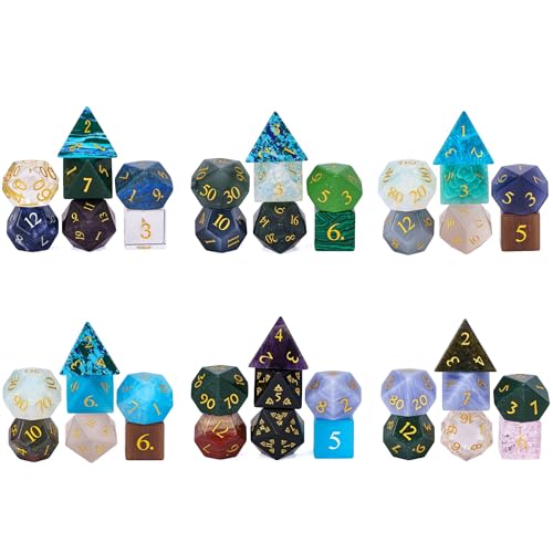 UDIXI Mystery DND Dice Set, 7PCS Gemstone or Glass Dice for Tabletop Games | Random Stone Dice, Premium Gift Box, DM Gift, for Dungeons and Dragons Role Playing Games - color: Gems