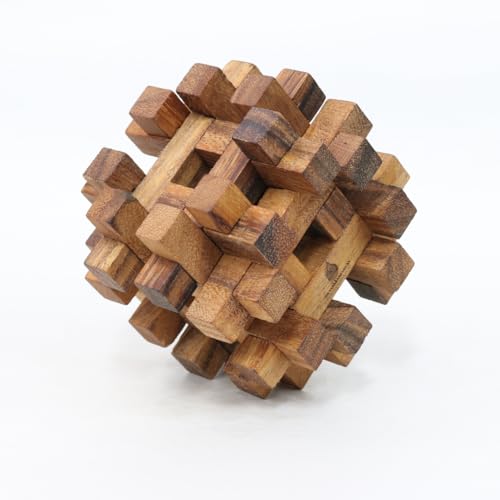 Double Lock-a-Ball Brain Teaser: Mechanical Interlocking 3D Wooden Puzzle for Adults from SiamMandalay with SM Gift Box(Pictured)