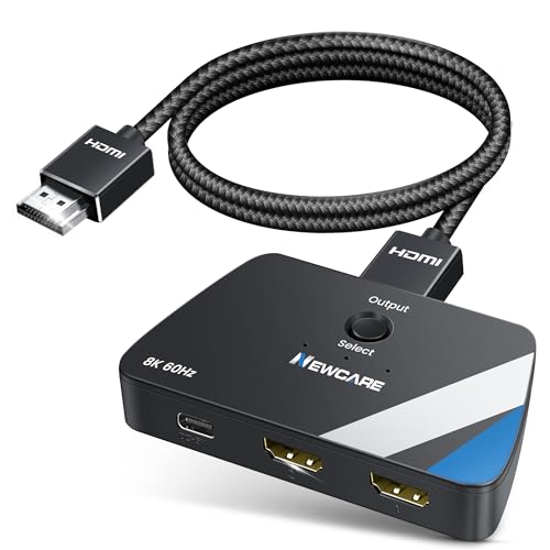 NEWCARE HDMI 2.1 Switch 2 in 1 Out with 2.6ft 8K Cable, HDMI Switcher 4K@120Hz, Bi-Directional HDMI Splitter Supports 8K@60Hz HDR10+ 3D Dolby VRR HDCP2.3 for TV PS5 Xbox Laptop Projector
