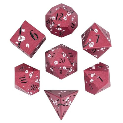 UDIXI Metal Dice Set D&D, 7PCS Flower Solid Metal DND Dice Set Red for RPG | Pink Flower, Metal Case Packaging, Heavy Metal Dice, D&D Gift, for Dungeons and Dragons Role Playing Games Tabletop Games - color: Flower/Redblack