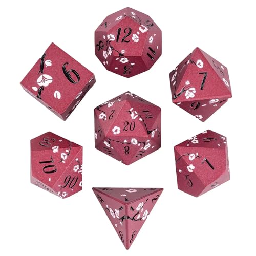 UDIXI Metal Dice Set D&D, 7PCS Flower Solid Metal DND Dice Set Red for RPG | Pink Flower, Metal Case Packaging, Heavy Metal Dice, D&D Gift, for Dungeons and Dragons Role Playing Games Tabletop Games - color: Red-black