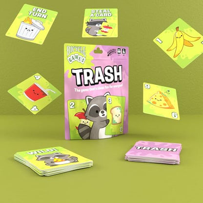 Bicycle Trash Card Game – Fast‑Paced Family Card Game for Kids & Adults, Easy‑to‑Learn Travel Game, Includes Custom Cute Trash Panda Raccoon Deck and Instructions, Fun Strategy Game for Game Night