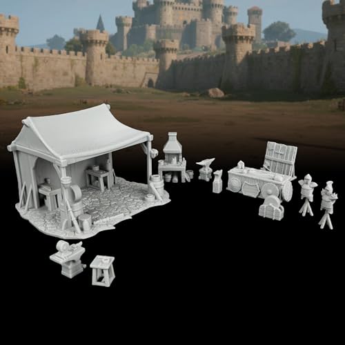 25mm Scale Unpainted TTRPG Workshop with Anvil, Furnace & Weapon Racks, Fantasy Map Props for Dungeons and Dragons,Gothic Forge & Armory Scatter Terrain - Blacksmith Shop(AF1104 O) - color: Af1104 O Blacksmith Shop