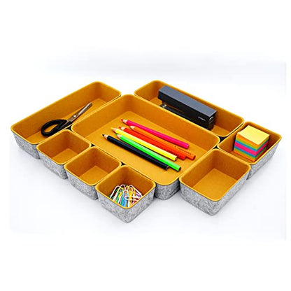 Welaxy 8-Piece Felt Drawer Organizers Curry Desk Tray Makeup Storage - color: Curry