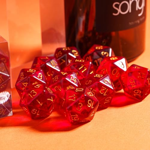 10-Pack D20 Dice Set Red 20 Sided Dice for DND RPG Tabletop Games | Leather Storage Bag, DM Gift, for Dungeons and Dragons Role Playing Games - color: 10pcs D20 Red