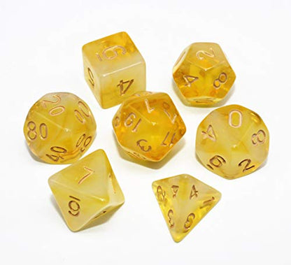 DND Dice Set Yellow & Milky RPG Polyhedral Dice Fit Dungeons and Dragons(D&D) Pathfinder MTG Tabletop Role Playing Game Translucent 7-Die Dice Set - color: Gold+milk