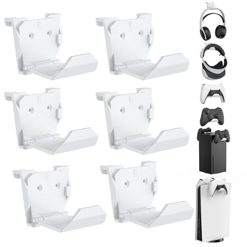 KUNSLUCK 6 Pack Controller Wall Mount for PS5, Xbox, Switch Controller, Wall Mount Stand for Controller&Headset, Adhesive/Screws Installation (White) - color: White, size: 6 Pack
