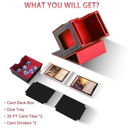 CMFYlive Card Deck Box for Commander deck box MTG Deck Box Gamegenic Deck Box Fits 100+ Double Sleeved Cards Magic Commander Card Storage Box with 2 Dividers and 2 Toploader Fit for TCG Magic Cards - color: Black/Red
