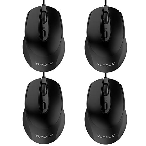 YUMQUA G222 Computer Mouse Wired 4 Pack, Bulk USB Corded Mouse, Office & Home Silent Optical Mice with 2 Adjustable DPI for Computer Laptop Desktop PC - size: 4Pack