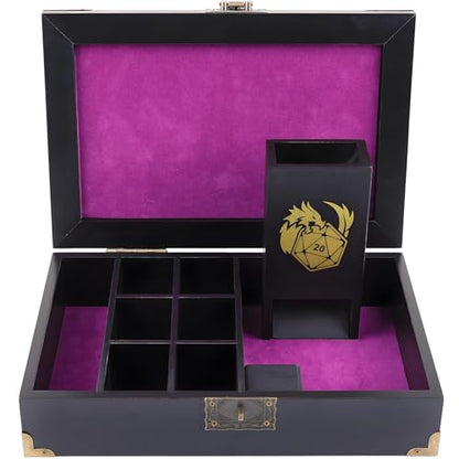 DND Dice Tray & Tower Storage Box, Wooden Dice Holder Case Organizer (Rolling Tray, Dice Roller Tower, Dice Container), RPG Accessories for Dungeons and Dragons/D&D MTG Board Game DM & Player Gifts