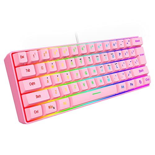 Snpurdiri 60% Wired Gaming Keyboard, 61 Keys RGB Backlit Ultra-Compact Mini Gaming Keyboard for PC/Mac Gamer, Typist, Travel, Easy to Carry on Business Trip(Pink) | Backlit Ultra-Compact Mini Gaming Keyboard for PC/Mac Gamer, Typist, Travel, Easy to Carry