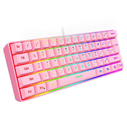 Snpurdiri 60% Wired Gaming Keyboard, 61 Keys RGB Backlit Ultra-Compact Mini Gaming Keyboard for PC/Mac Gamer, Typist, Travel, Easy to Carry on Business Trip(Pink) - color: Pink