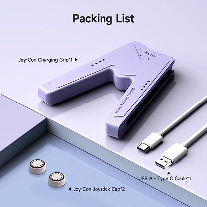 JINGDU NS Joy-Con Charg Grip Compatible with Nintendo Switch Standard & OLED Model, Switch JoyCon Controller Charger with Charging Cable and 2 Thumb Grip Caps, Play While Charging, Purple - color: Purple