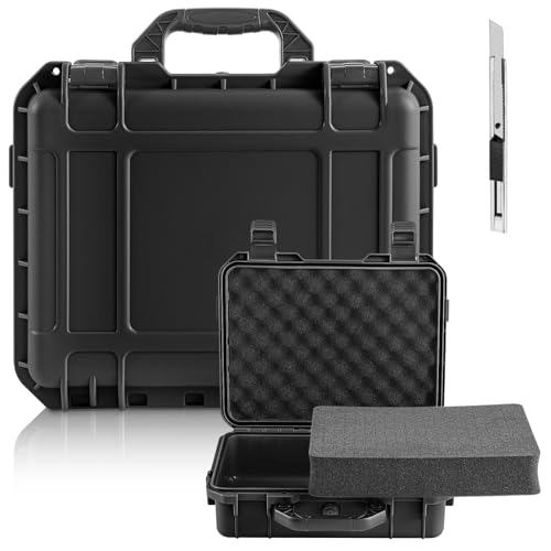 Relaxweex 1 Pcs Waterproof Hard Case with DIY Customizable Foam Insert Portable Protective Case with Knife for Camera Drones Equipments Tools Test Instruments(Black,11.3 x 8.7 x 4.2 Inch) - color: Black, size: 11.3 x 8.7 x 4.2 Inch