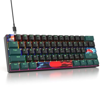 Portable 60% Mechanical Gaming Keyboard Green/Black, Rainbow Backlit Wired Key Board with Red Switch, Compact 61 Keys Mini Office Keyboards for Laptop PC (61 Soundwave B/Red Switch) - color: 61 Soundwave B/Red Switch