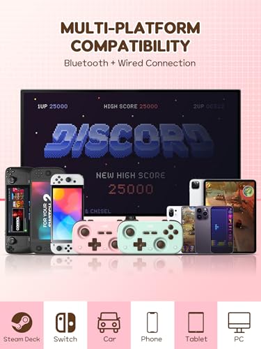 IINE Retro Pocket Game Controller with Hall Effect Joysticks, Switch 1 & 2 Compatible, Wireless Gamepad for Steam Deck, PC, Android, iOS, Customizable D-Pad, Vibration & Motion Control (Berry Choco) - color: Berry Choco