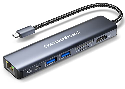 USB C Hub Multiport Adapter, DockteckExpand 7-in-1 Type C Hub with 4K 60Hz HDMI,1Gbps Ethernet,100W PD,2 USB 3.0 Ports,SD/TF Card Slots for MacBook Pro, MacBook Air, iPad Pro, Surface, Steam Deck - color: 7 IN 1 60Hz