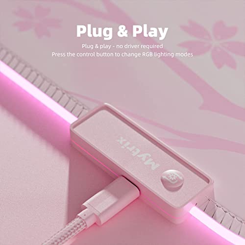 Pink RGB LED Gaming Mouse Pad, 14 Modes Glow Pad, Extra Large Gaming Mousepad,Waterproof Rubber Non Slip Cute Sakura Mat, Extended Big Keyboard and Mouse Pad Mat for Gamer Office Home, XXL 800×300×4mm