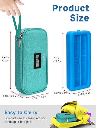 YOUSHARES Insulin & peptide Cooler Travel Case for Pen & Vials, Temperature Display Diabetic Med Cooling Bag with Protective Ice Brick, TSA Approved Refrigerated Diabetes Supplies Carrying Organizer - color: 01_green