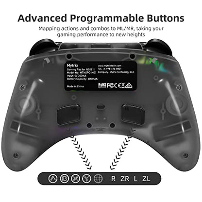Mytrix Black Wireless Switch Controller for Nintendo Switch/OLED/Lite Steam Deck, Pro Controller with Hall Effect Joystick, Turbo, Motion, Vibration, Headphone Jack and Dynamic Joystick RGB Lighting, Zero-Kirin - color: Black