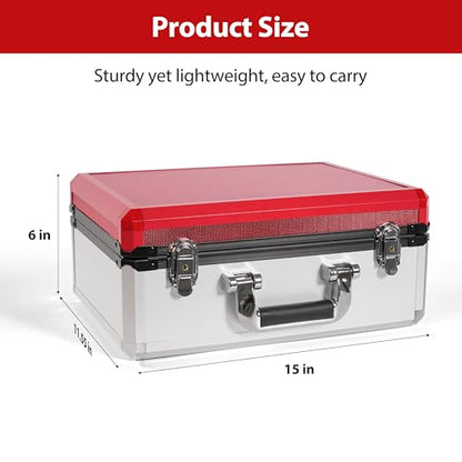 EcoVibe Trading Card Storage Box for 3" x 4" 35pt Toploaders, Hard Case with 6 Foam Stoppers, Large Capacity 600+, Fits Magnetic Holders - color: Red