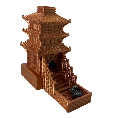Temple Dice Dice Tower Dungeons and Dragons RPG Tabletop Roleplaying Game Jail DND (Random 7PCS D20 Dice Set Included) (Golden) - color: Color B