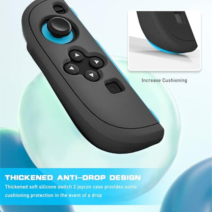 Switch 2 Controller Handle Silicone Case, Frosted Switch 2 2025 Protective Cover for Left and Right Grip Controller and 2 Thump Caps, [2 Pieces] Soft Replacement Shell - Black - color: Black-Black