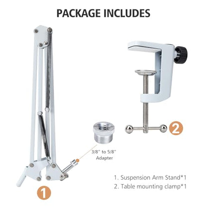 SUNMON White Boom Arm for Fifine AM8 - Mic Boom Arm Compatible with Fifine Microphone, Mic Boom Arm with 3/8" to 5/8" Screw Adapter Clip, Microphone Boom Arm with Desk Clamp - color: Mic Arm for Fifine AM8-White