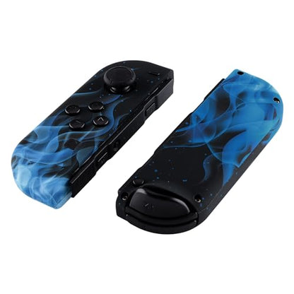 eXtremeRate DIY Shell Buttons for Nintendo Switch & Switch OLED, Blue Flame Patterned Custom Housing Case with Full Set Buttons for Joycon Controller [Shell Only, NOT Joycon] - color: Blue Flame