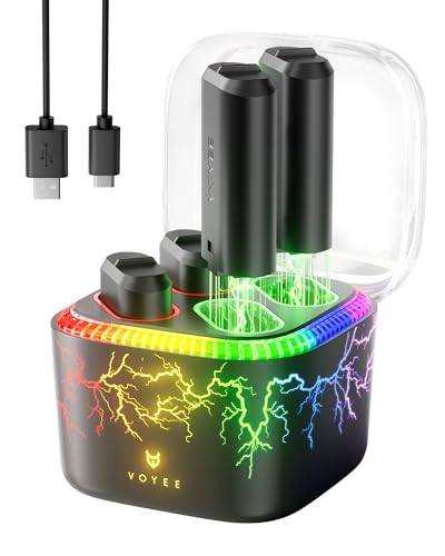 VOYEE Xbox Controller Battery Pack with 7-Color LED Lights, 4x4070mWh Rechargeable Battery, 4-Slot Fast Charger for Xbox One/S/X/Elite/Series X|S, Over Current/Voltage/Short Circut-Lightning-Black
