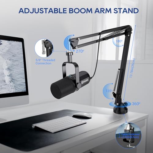 FDUCE Dynamic Microphone, XLR/USB Podcast Recording PC Microphone for Vocal Voice-Over Streaming, Studio Metal Mic with Mute, Headphone Jack, Monitoring Volume Control, with Boom Arm (SL40+) - style: SL40 with Boom Arm