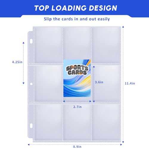 80 Pack 9 Pocket Trading Card Sleeve Pages,Page Protectors Card Sleeves Binder Sheets for 3 Ring Binder,Card Binder Sleeves for Baseball, Football, Game Sport Business Cards - size: 80 Pack