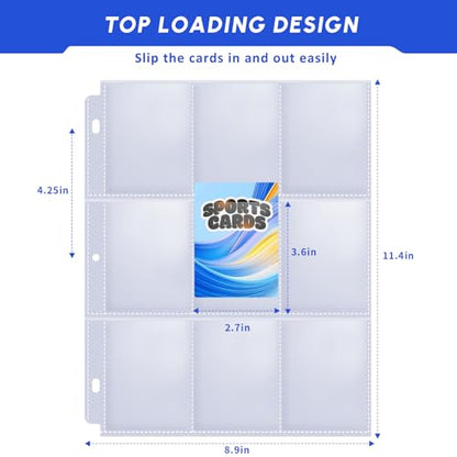 80 Pack 9 Pocket Trading Card Sleeve Pages,Page Protectors Card Sleeves Binder Sheets for 3 Ring Binder,Card Binder Sleeves for Baseball, Football, Game Sport Business Cards - size: 80 Pack