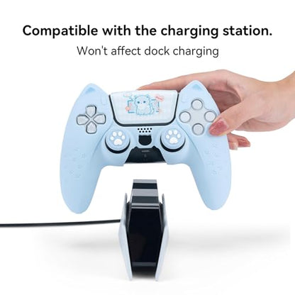 GeekShare Cute Cat Paw PS5 Controller Skin Set Anti-Slip Silicone Protective Cover Skin Case for PS5 Wireless Controller with 2 Thumb Grip Caps and 1 Sticker (Blue) - color: Blue