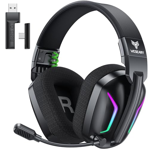 WESEARY Wireless Gaming Headset for PS5, PS4, PC, Switch| 20ms Low Latency | 2.4GHz USB & Bluetooth 5.4 Gaming Headphones with Mic, 50H Battery Life, 3D Spatial Audio, Dynamic Lighting, Aurora Black - color: Aurora Black